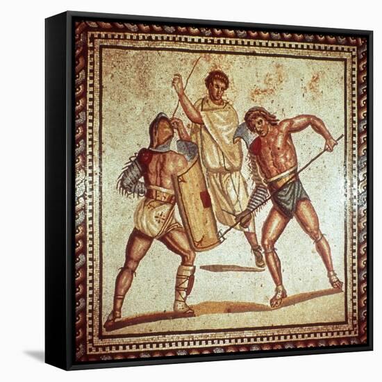 Gladiators in the Arena, Roman Mosaic, Saarbrucken, Germany-null-Framed Stretched Canvas