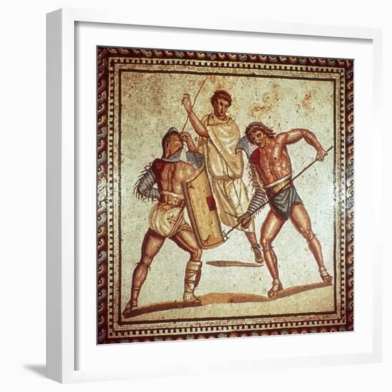 Gladiators in the Arena, Roman Mosaic, Saarbrucken, Germany-null-Framed Giclee Print