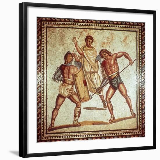 Gladiators in the Arena, Roman Mosaic, Saarbrucken, Germany-null-Framed Giclee Print