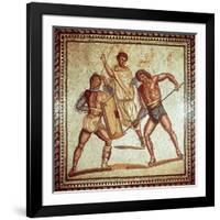 Gladiators in the Arena, Roman Mosaic, Saarbrucken, Germany-null-Framed Giclee Print