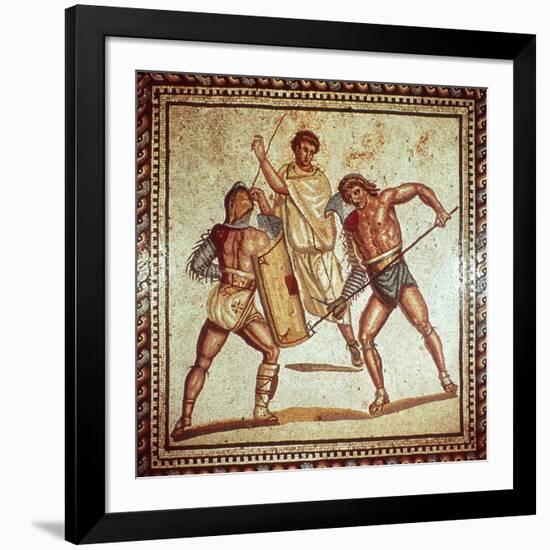 Gladiators in the Arena, Roman Mosaic, Saarbrucken, Germany-null-Framed Giclee Print