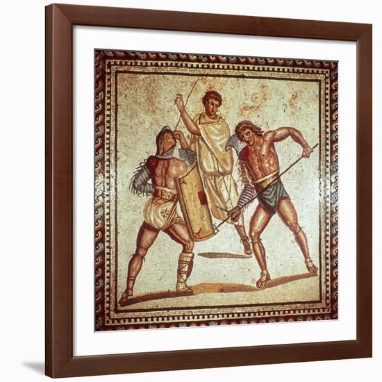 Gladiators in the Arena, Roman Mosaic, Saarbrucken, Germany-null-Framed Giclee Print