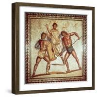 Gladiators in the Arena, Roman Mosaic, Saarbrucken, Germany-null-Framed Giclee Print