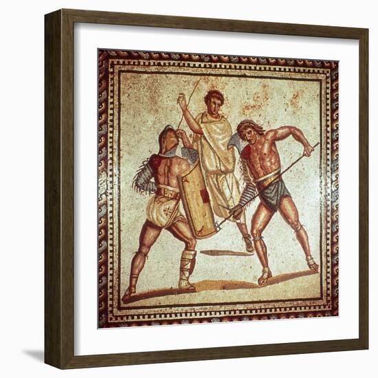 Gladiators in the Arena, Roman Mosaic, Saarbrucken, Germany-null-Framed Giclee Print