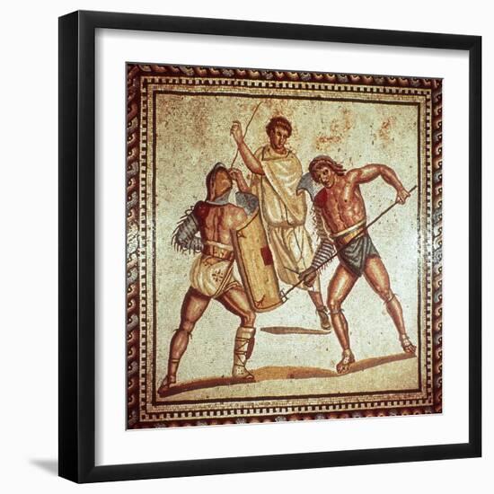 Gladiators in the Arena, Roman Mosaic, Saarbrucken, Germany-null-Framed Giclee Print