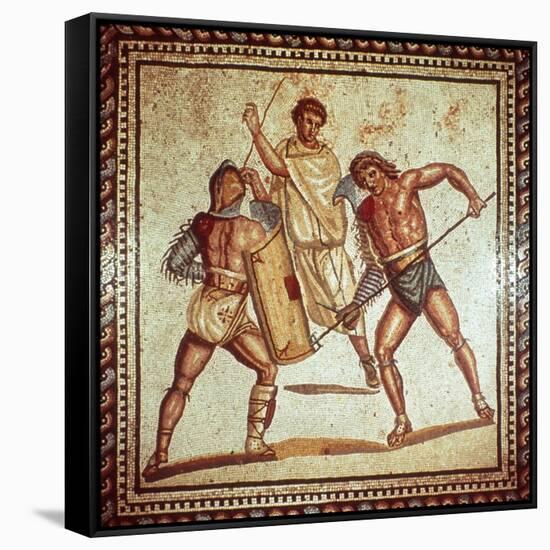 Gladiators in the Arena, Roman Mosaic, Saarbrucken, Germany-null-Framed Stretched Canvas