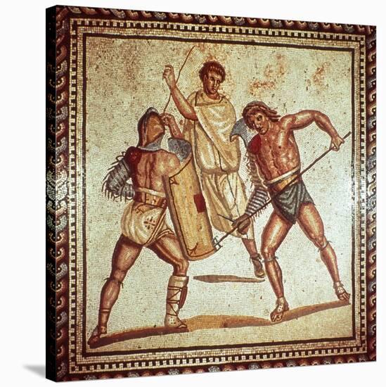 Gladiators in the Arena, Roman Mosaic, Saarbrucken, Germany-null-Stretched Canvas