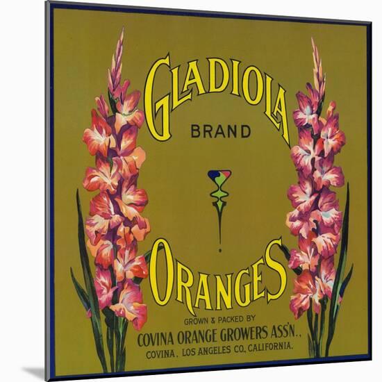 Gladiola Brand Citrus Crate Label - Covina, CA-Lantern Press-Mounted Art Print