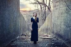 Beautiful Lonely Girl in Long Dress-Gladkov-Stretched Canvas