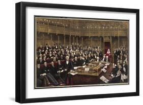 Gladstone Delivers His Last Speech in the House of Commons-null-Framed Art Print