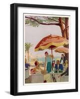 Glamorous People Sitting in a Cafe on the French Riviera-null-Framed Art Print