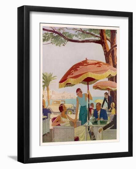 Glamorous People Sitting in a Cafe on the French Riviera-null-Framed Art Print