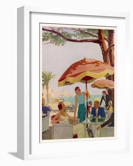 Glamorous People Sitting in a Cafe on the French Riviera-null-Framed Art Print