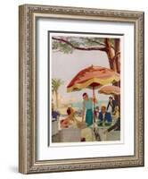 Glamorous People Sitting in a Cafe on the French Riviera-null-Framed Art Print