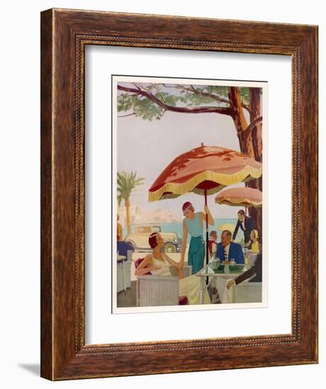 Glamorous People Sitting in a Cafe on the French Riviera-null-Framed Art Print