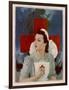 Glamorous Red Cross Nurse Posing in Front of a Cross and Spitfire-null-Framed Art Print