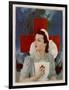 Glamorous Red Cross Nurse Posing in Front of a Cross and Spitfire-null-Framed Art Print