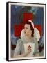 Glamorous Red Cross Nurse Posing in Front of a Cross and Spitfire-null-Framed Stretched Canvas