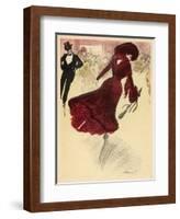 Glamorous Young Woman in Red Catches the Eye of a Nearby Chap-Minartz-Framed Art Print