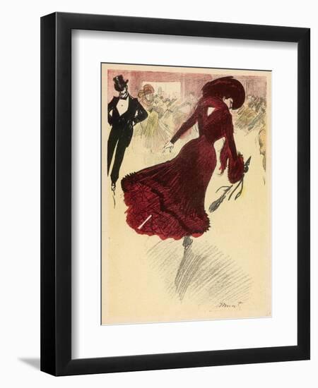 Glamorous Young Woman in Red Catches the Eye of a Nearby Chap-Minartz-Framed Art Print