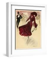 Glamorous Young Woman in Red Catches the Eye of a Nearby Chap-Minartz-Framed Art Print