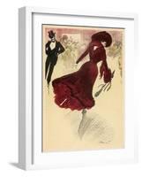 Glamorous Young Woman in Red Catches the Eye of a Nearby Chap-Minartz-Framed Art Print