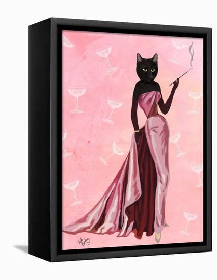 Glamour Cat in Pink-Fab Funky-Framed Stretched Canvas