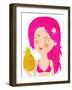 Glamour Girl in Bikini with Pineapple Illustration-smilewithjul-Framed Art Print