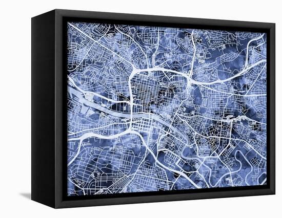 Glasgow City Street Map-Michael Tompsett-Framed Stretched Canvas