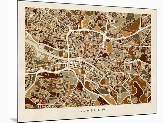 Glasgow City Street Map-Michael Tompsett-Mounted Art Print