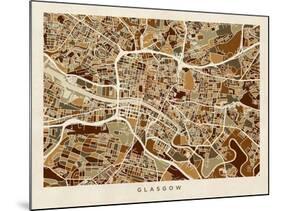 Glasgow City Street Map-Michael Tompsett-Mounted Art Print
