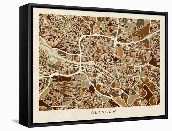 Glasgow City Street Map-Michael Tompsett-Framed Stretched Canvas