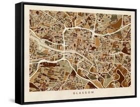 Glasgow City Street Map-Michael Tompsett-Framed Stretched Canvas