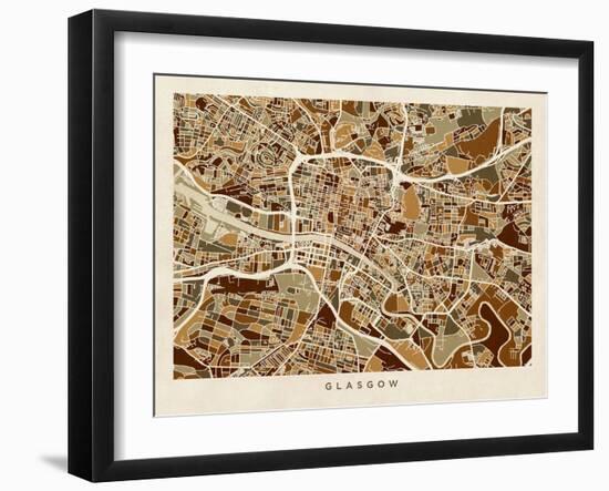 Glasgow City Street Map-Michael Tompsett-Framed Art Print