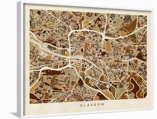 Glasgow City Street Map-Michael Tompsett-Framed Art Print