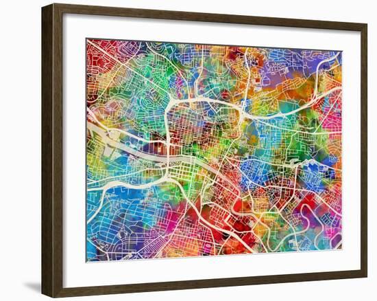 Glasgow City Street Map-Michael Tompsett-Framed Art Print