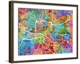 Glasgow City Street Map-Michael Tompsett-Framed Art Print