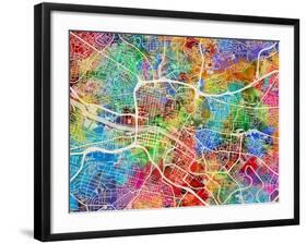 Glasgow City Street Map-Michael Tompsett-Framed Art Print