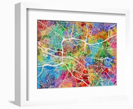 Glasgow City Street Map-Michael Tompsett-Framed Art Print