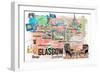 Glasgow Scotland Illustrated Travel Map with Roads and Highlights-M. Bleichner-Framed Art Print