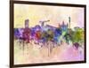 Glasgow Skyline in Watercolor Background-paulrommer-Framed Art Print