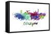 Glasgow Skyline in Watercolor-paulrommer-Framed Stretched Canvas