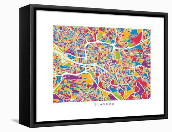 Glasgow Street Map-Michael Tompsett-Framed Stretched Canvas