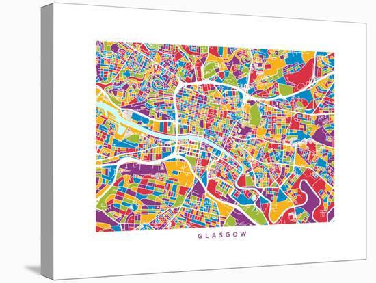 Glasgow Street Map-Michael Tompsett-Stretched Canvas