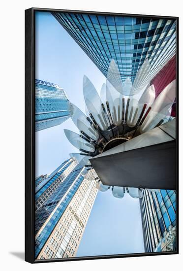 Glass and Metal Lotus Installation in Front of HsBC Bank with Surrounding New Skyscrapers-Andreas Brandl-Framed Photographic Print