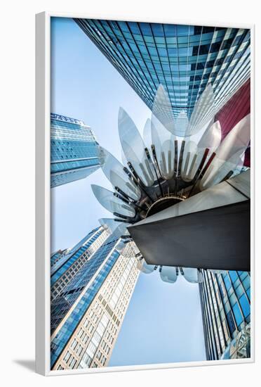 Glass and Metal Lotus Installation in Front of HsBC Bank with Surrounding New Skyscrapers-Andreas Brandl-Framed Photographic Print