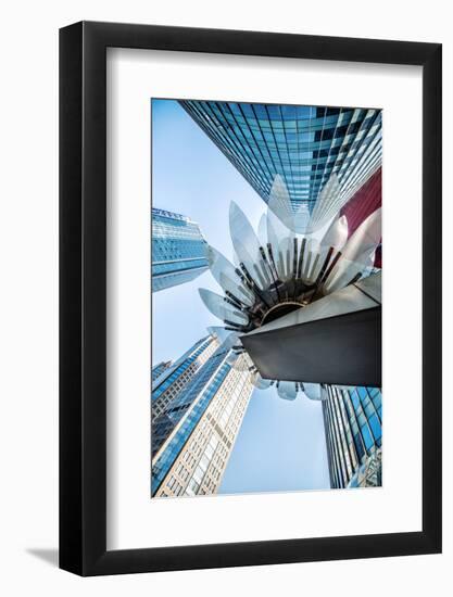 Glass and Metal Lotus Installation in Front of HsBC Bank with Surrounding New Skyscrapers-Andreas Brandl-Framed Photographic Print