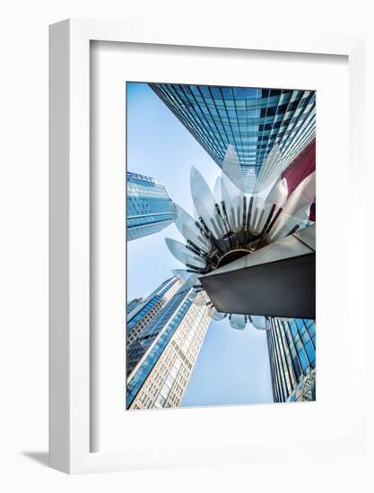 Glass and Metal Lotus Installation in Front of HsBC Bank with Surrounding New Skyscrapers-Andreas Brandl-Framed Photographic Print