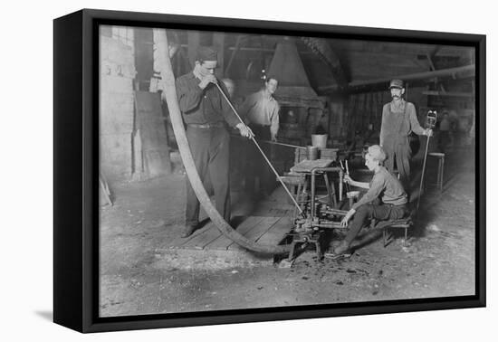 Glass Blower and Mold Boy Photograph - Grafton, WV-Lantern Press-Framed Stretched Canvas