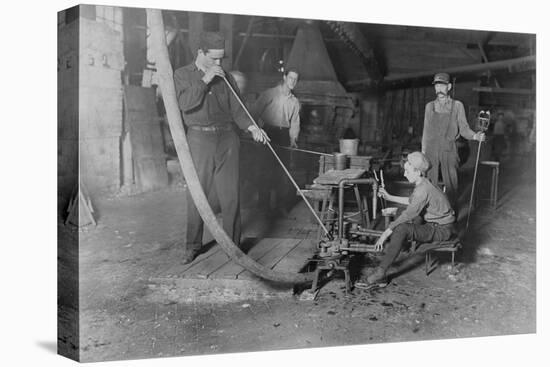 Glass Blower and Mold Boy Photograph - Grafton, WV-Lantern Press-Stretched Canvas